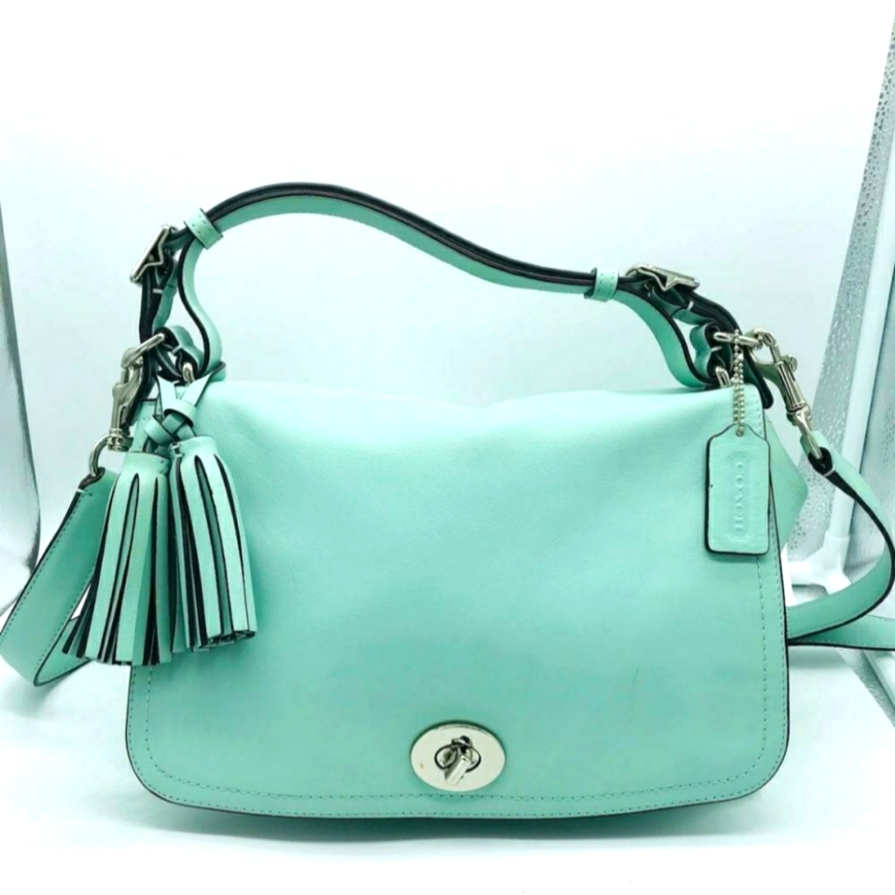 Trendy VINTAGE COACH Aqua Saddle Bag Purse W/ Tassels